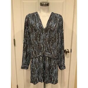 BCBG Max Azria Blue & Black Spotted Roll Tab Sleeve Francis Romper, Size S